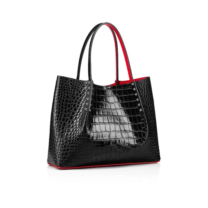 Women Cabarock Small Tote Bag 8211 Alligator Embossed Calf Leather And Spikes 8211 Black Christian Louboutin Totes