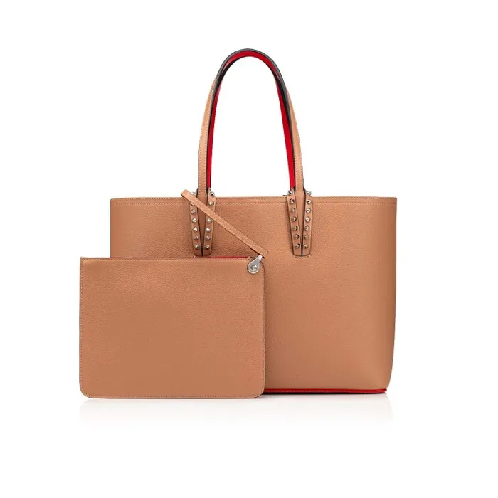 Women Cabata Small Tote Bag 8211 Calf Leather And Spikes 8211 Blush Christian Louboutin Totes