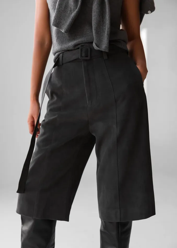 Women Cambria Faux Suede Bermuda Shorts 8211 Charcoal The Frankie Shop Bottoms
