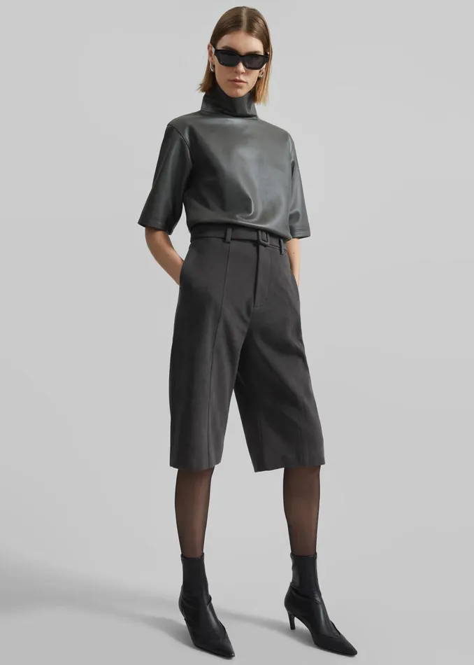 Women Cambria Faux Suede Bermuda Shorts 8211 Charcoal The Frankie Shop Bottoms