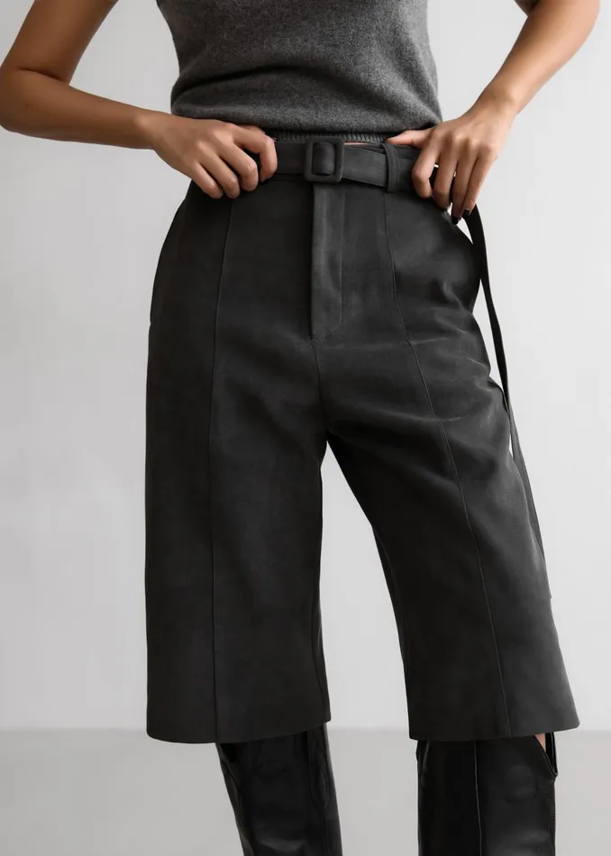 Women Cambria Faux Suede Bermuda Shorts 8211 Charcoal The Frankie Shop Bottoms