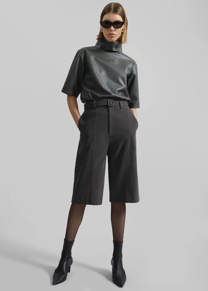 Women Cambria Faux Suede Bermuda Shorts 8211 Charcoal The Frankie Shop Bottoms