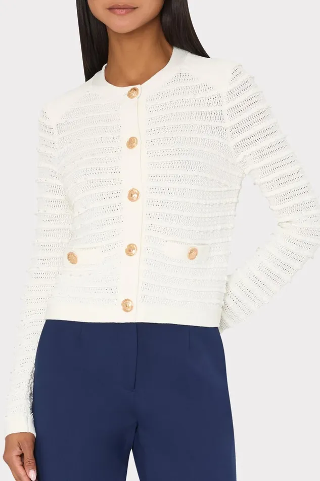 Women Cardigans Milly Beaded Textured Cardigan Ecru