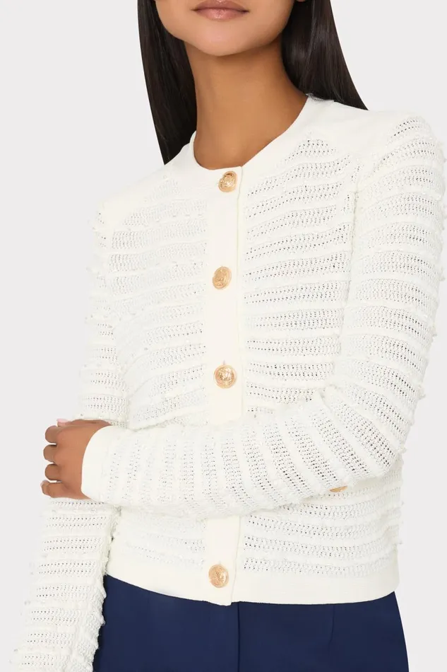 Women Cardigans Milly Beaded Textured Cardigan Ecru