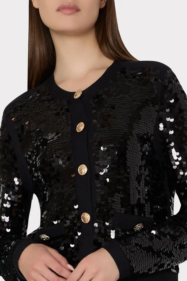 Women Cardigans Milly Iman Sequin Knit Cardigan Black