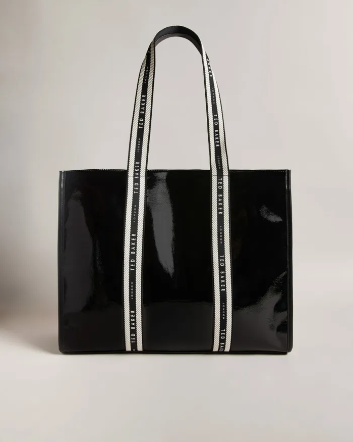 Women CELINIE 8211 Branded Webbing Patent Tote Bag Black Ted Baker Tote Bags Women CELINIE 8211 Branded Webbing Patent Tote Bag Black Ted Baker Tote Bags
