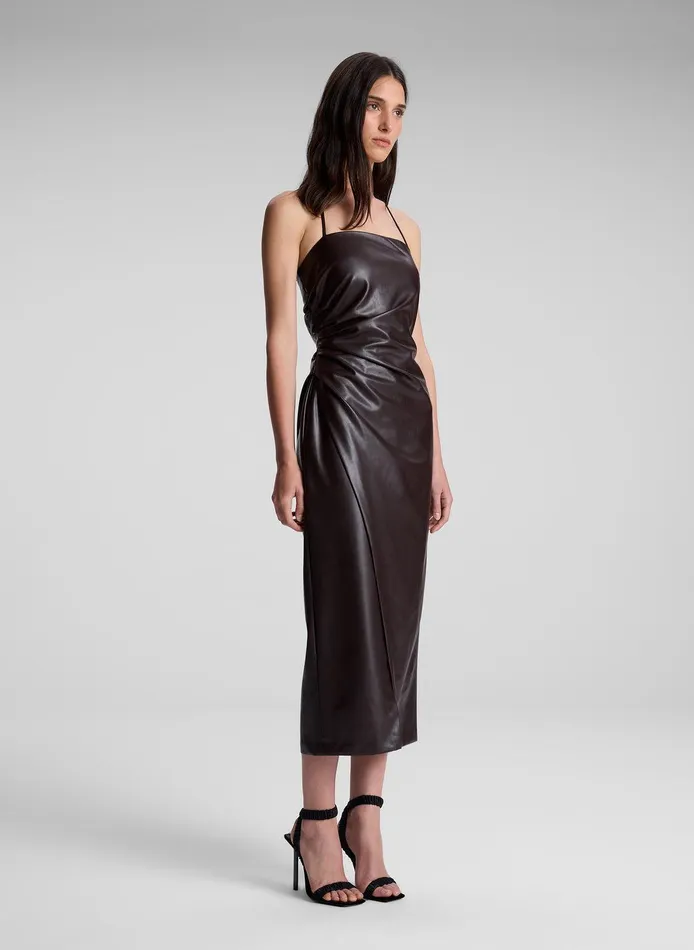 Women Charlotte Vegan Leather Midi Dress Chocolate Plum ALC Dresses