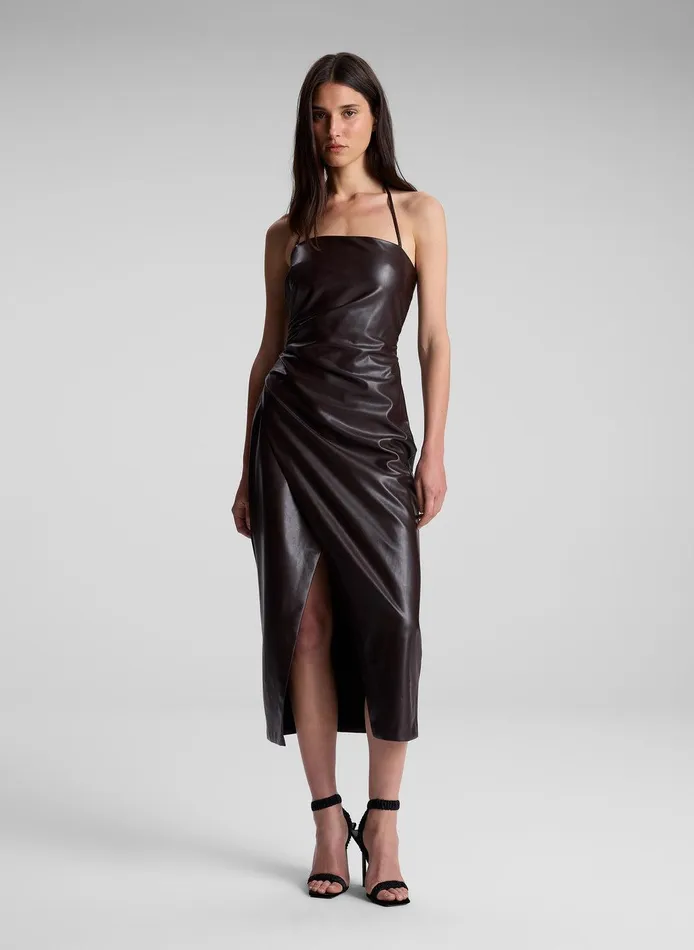 Women Charlotte Vegan Leather Midi Dress Chocolate Plum ALC Dresses
