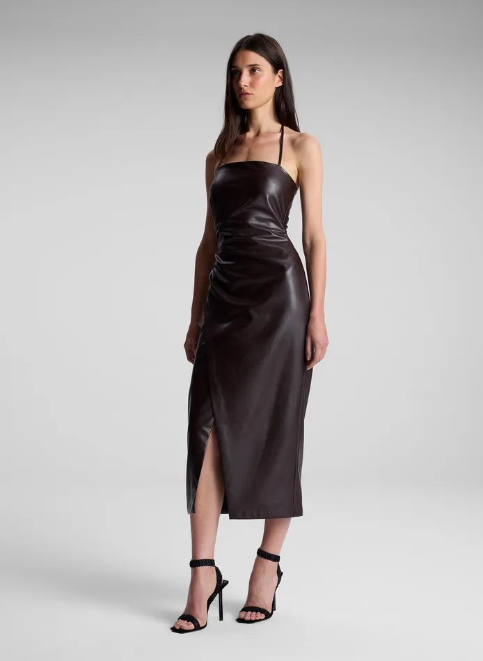 Women Charlotte Vegan Leather Midi Dress Chocolate Plum ALC Dresses