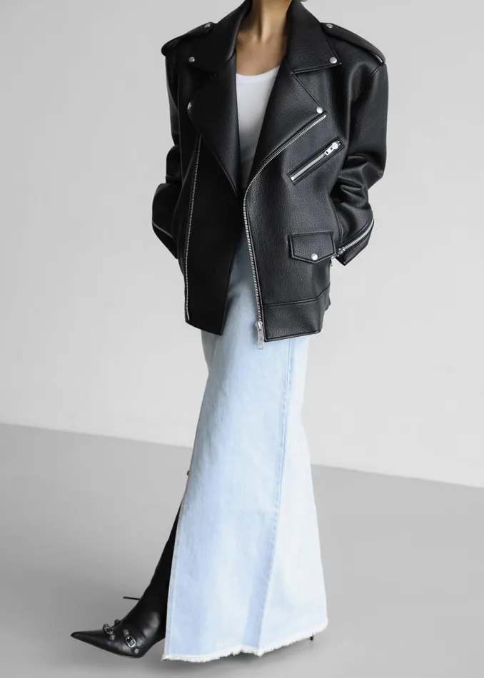 Women Chicago Oversized Biker Jacket 8211 Black The Frankie Shop Outerwear