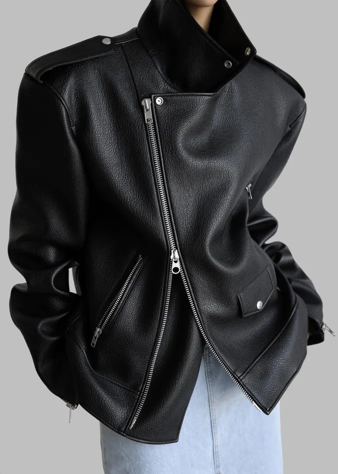 Women Chicago Oversized Biker Jacket 8211 Black The Frankie Shop Outerwear