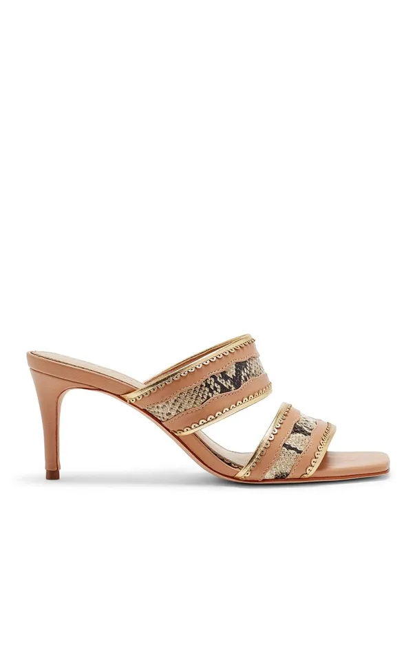 Women Cinq Sept Rosalie Metallic Snake Sandal Saharagold