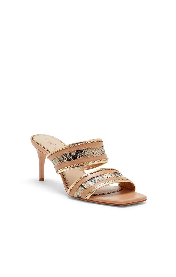 Women Cinq Sept Rosalie Metallic Snake Sandal Saharagold
