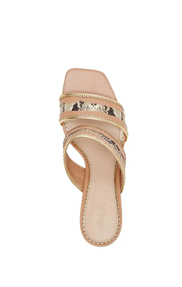 Women Cinq Sept Rosalie Metallic Snake Sandal Saharagold