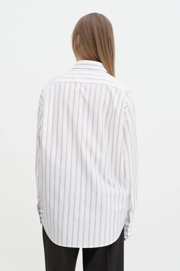 Women Classic Poplin Shirt Light Browncanvas Beige Double Stripe Filippa K Shirts and Blouses