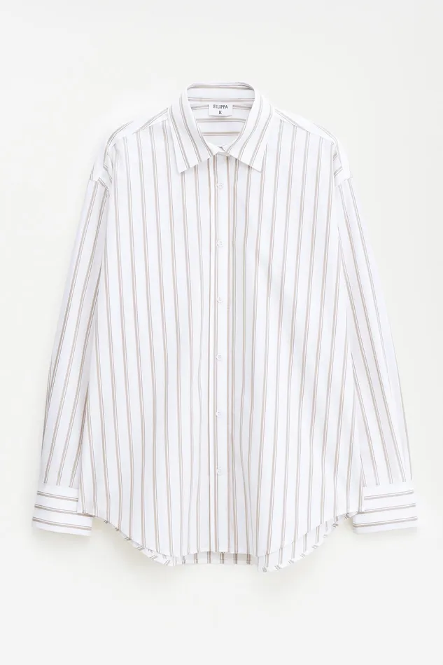 Women Classic Poplin Shirt Light Browncanvas Beige Double Stripe Filippa K Shirts and Blouses