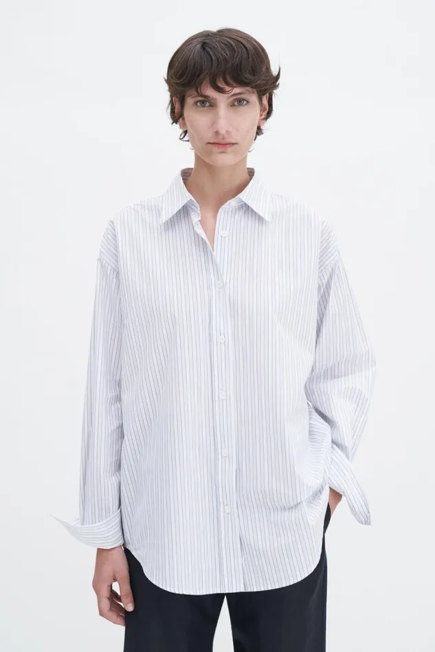 Women Classic Stripe Shirt Ice Bluewhite Filippa K Shirts and Blouses