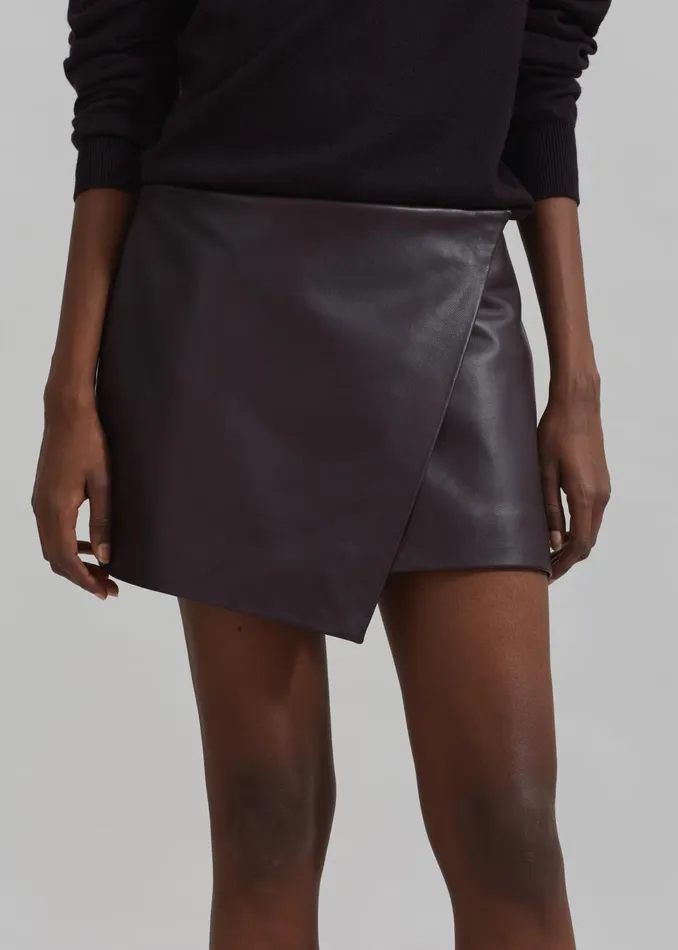 Women Cleo Leather Mini Wrap Skirt 8211 Dark Plum The Frankie Shop Bottoms
