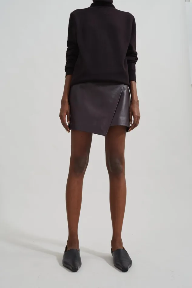 Women Cleo Leather Mini Wrap Skirt 8211 Dark Plum The Frankie Shop Bottoms