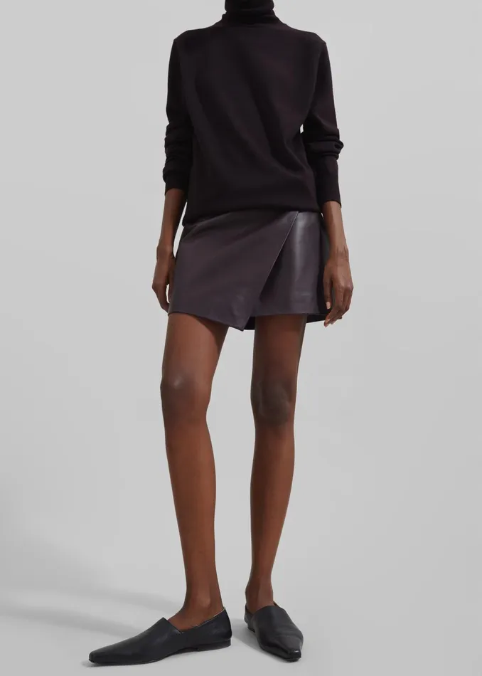 Women Cleo Leather Mini Wrap Skirt 8211 Dark Plum The Frankie Shop Bottoms
