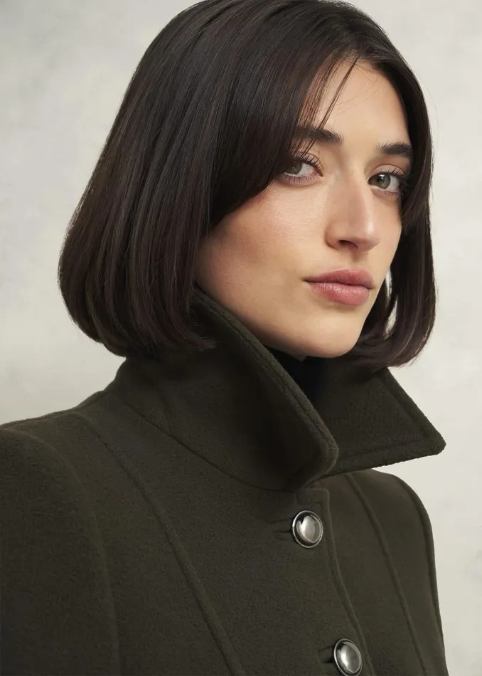 Women Coats and Jackets Hobbs Bayley Wool Blend Coat Olive Green