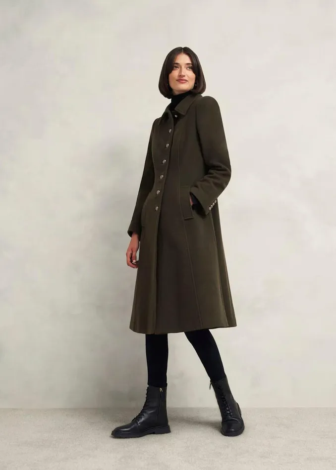 Women Coats and Jackets Hobbs Bayley Wool Blend Coat Olive Green