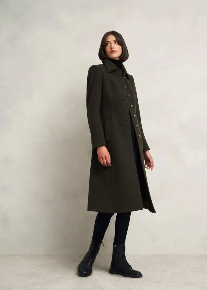 Women Coats and Jackets Hobbs Bayley Wool Blend Coat Olive Green