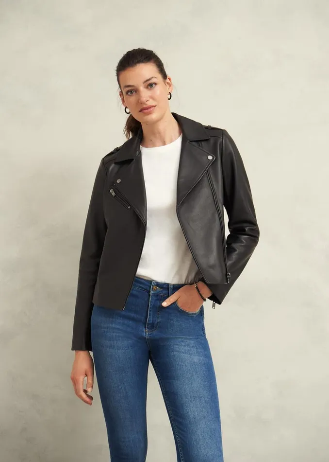 Women Coats and Jackets Hobbs Darby Leather Jacket Black