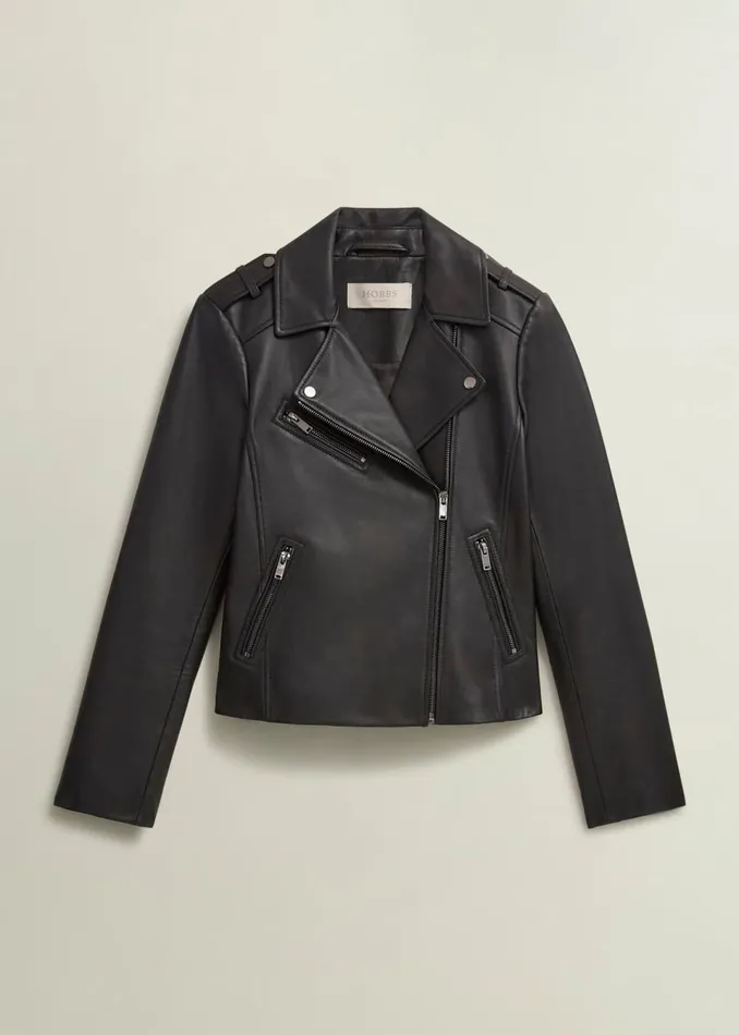 Women Coats and Jackets Hobbs Darby Leather Jacket Black