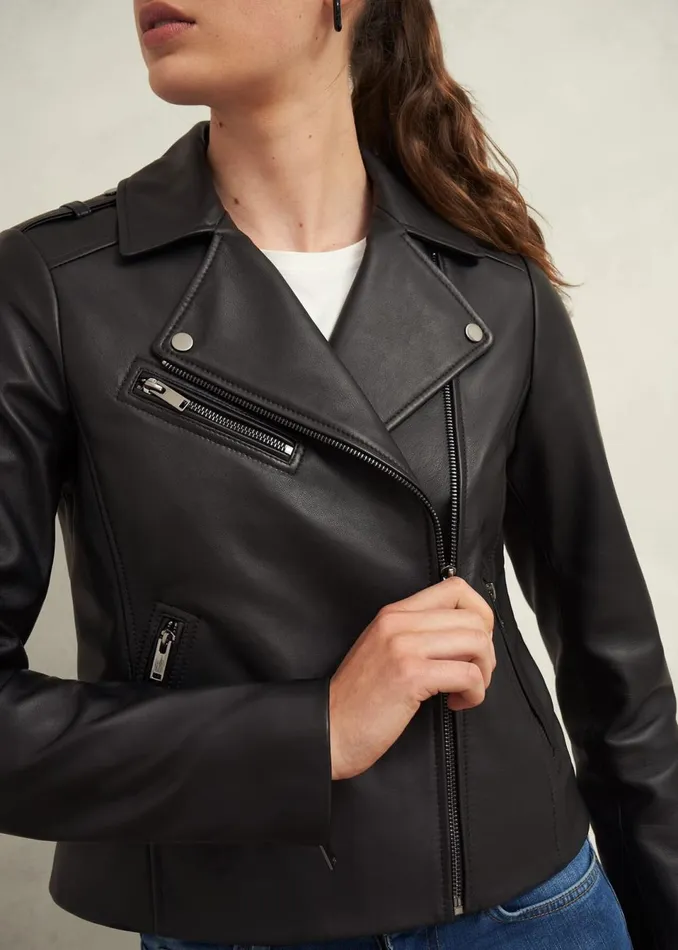 Women Coats and Jackets Hobbs Darby Leather Jacket Black