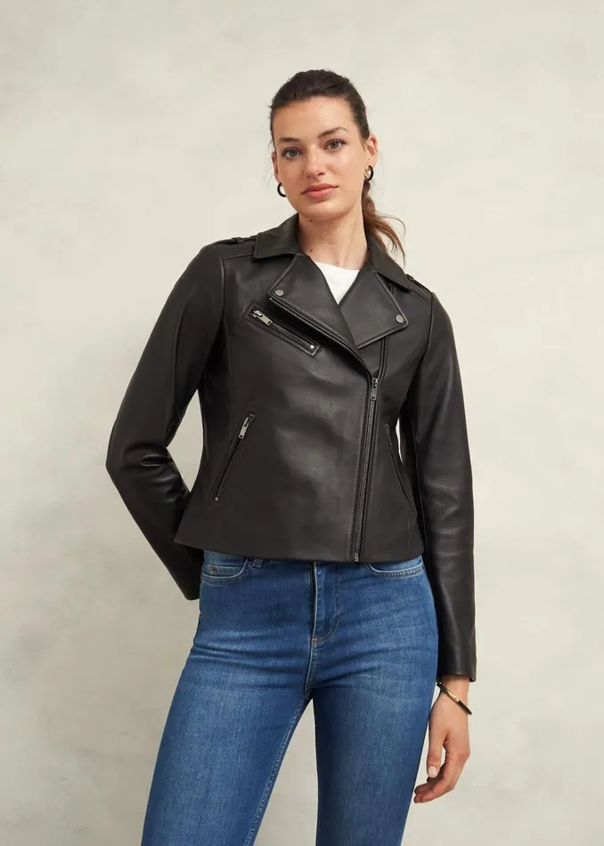 Women Coats and Jackets Hobbs Darby Leather Jacket Black