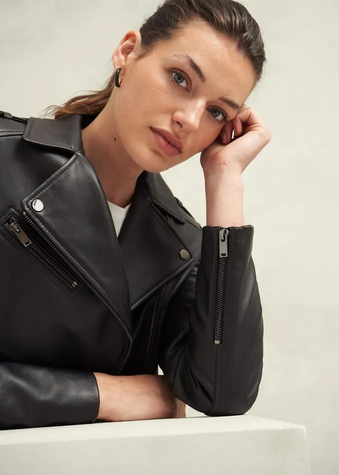 Women Coats and Jackets Hobbs Darby Leather Jacket Black
