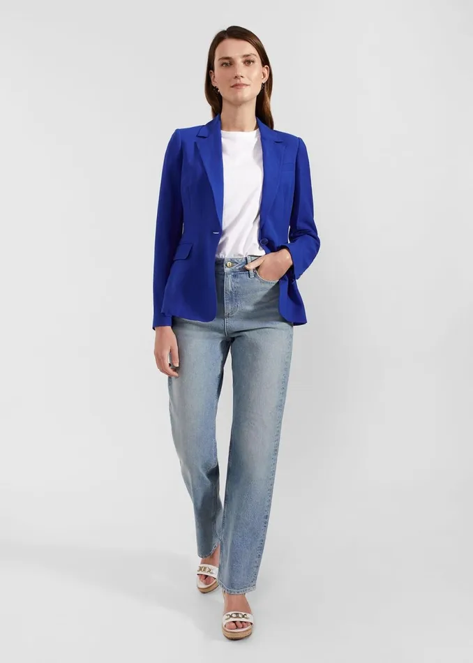 Women Coats and Jackets Hobbs Fletcher Silk Linen Jacket Lapis Blue