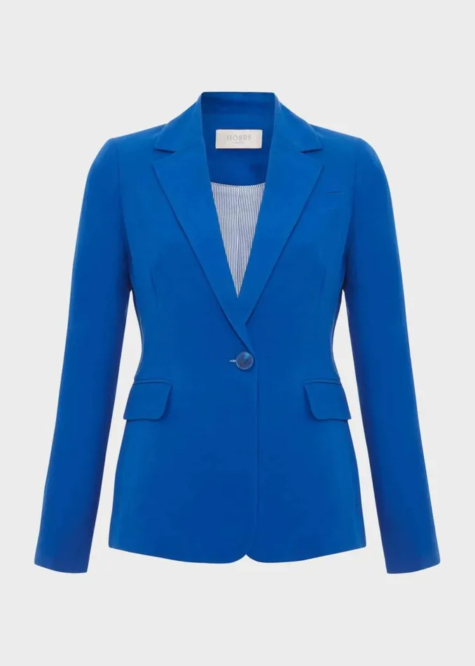 Women Coats and Jackets Hobbs Fletcher Silk Linen Jacket Lapis Blue