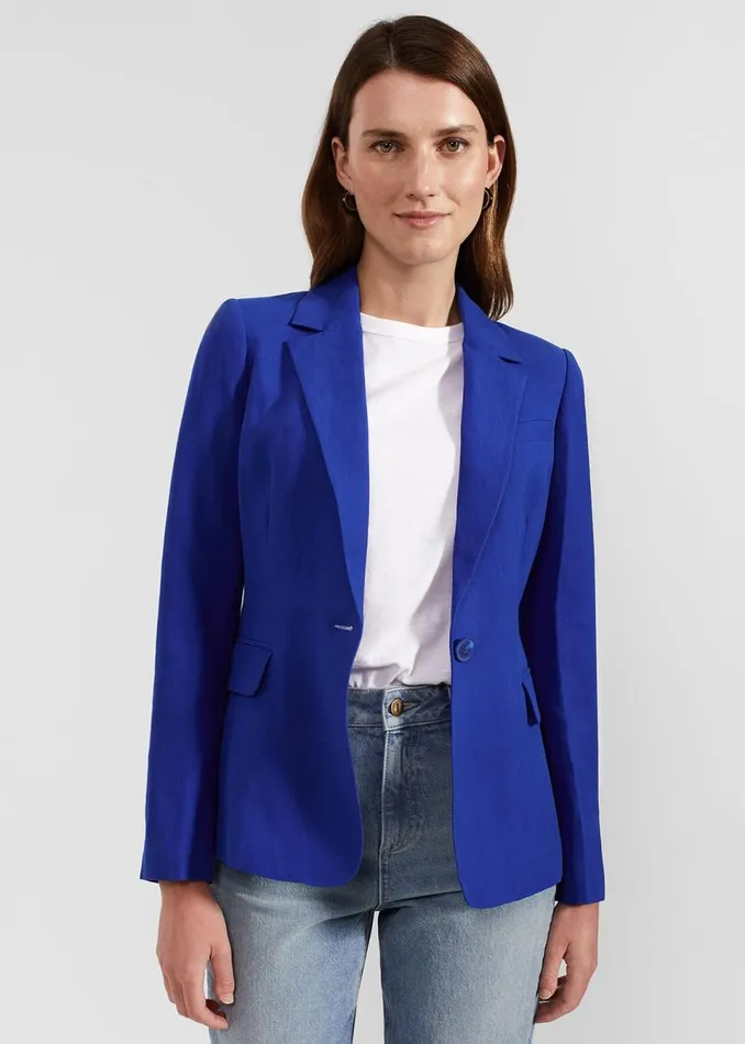Women Coats and Jackets Hobbs Fletcher Silk Linen Jacket Lapis Blue