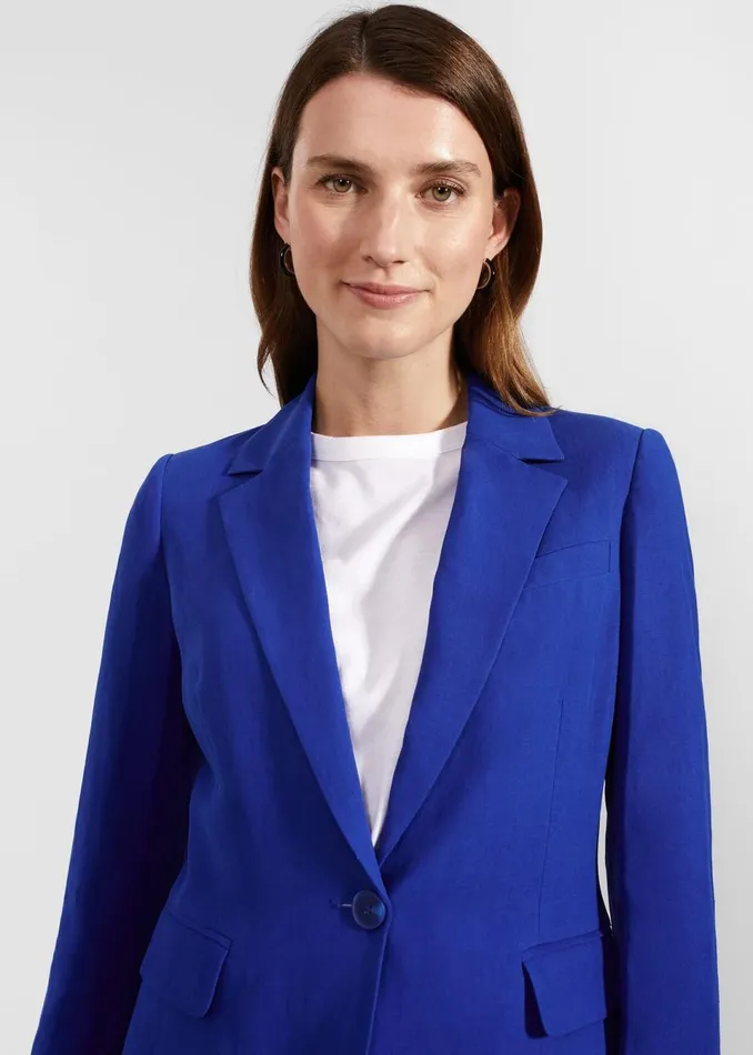 Women Coats and Jackets Hobbs Fletcher Silk Linen Jacket Lapis Blue