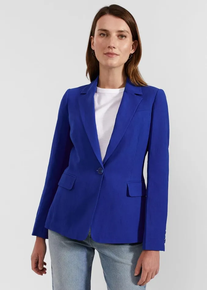 Women Coats and Jackets Hobbs Fletcher Silk Linen Jacket Lapis Blue
