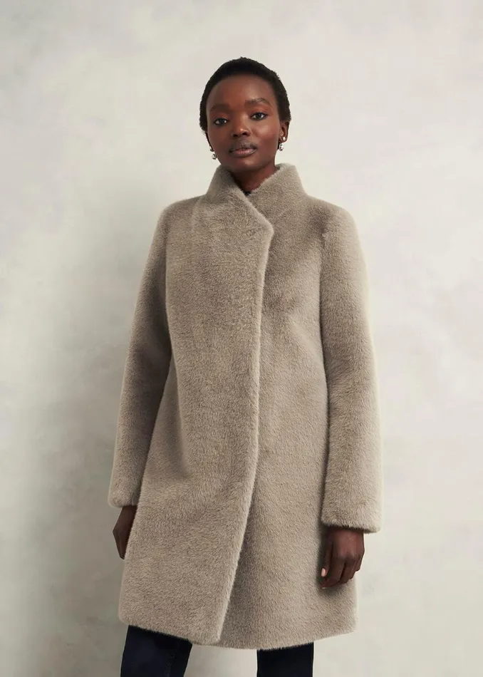 Women Coats and Jackets Hobbs Tarini Faux Fur Coat Mink