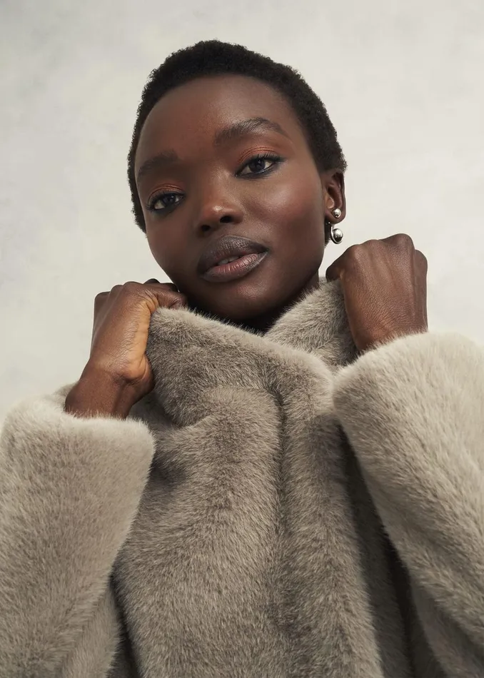 Women Coats and Jackets Hobbs Tarini Faux Fur Coat Mink