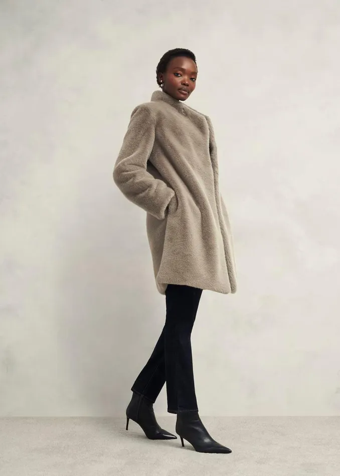 Women Coats and Jackets Hobbs Tarini Faux Fur Coat Mink