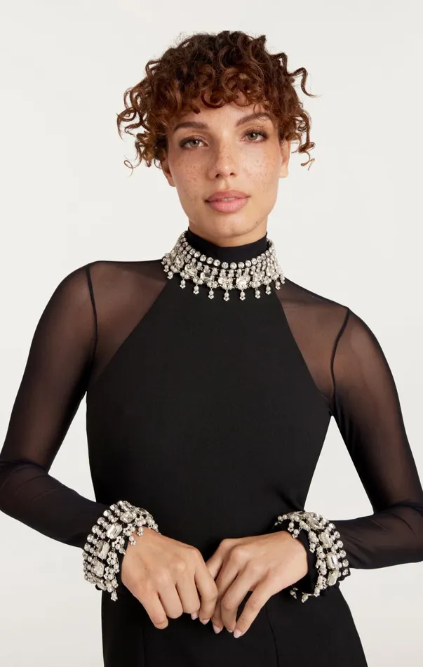 Women Cocktail and Evening Cinq Sept Pearl Trim Loretta Dress Blacksilver