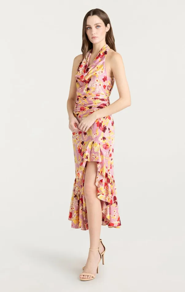 Women Cocktail and Evening Cinq Sept Tossed Floral Olivia Dress Mauve Orchid Multi