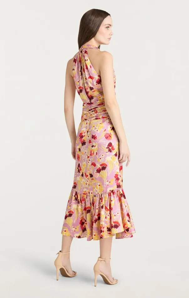 Women Cocktail and Evening Cinq Sept Tossed Floral Olivia Dress Mauve Orchid Multi