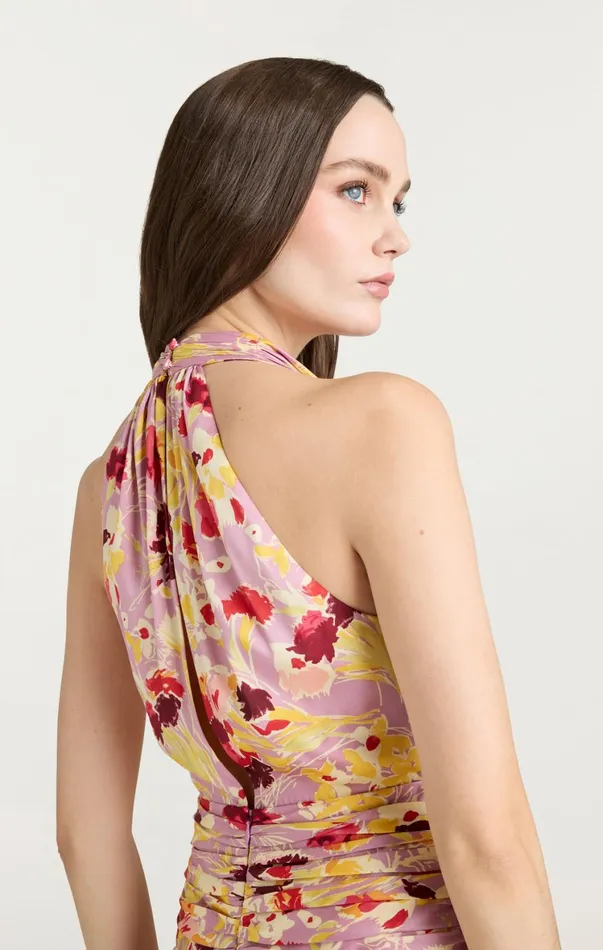 Women Cocktail and Evening Cinq Sept Tossed Floral Olivia Dress Mauve Orchid Multi