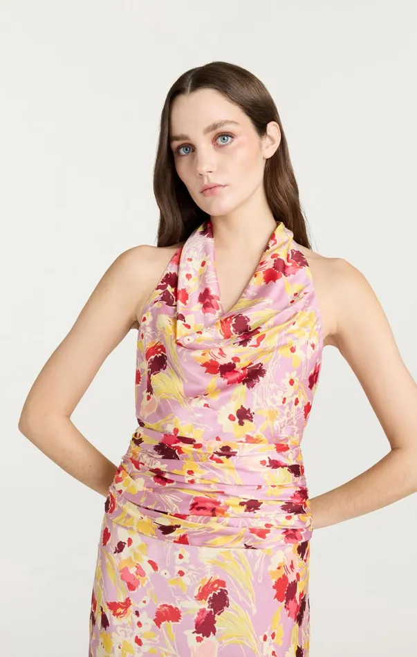 Women Cocktail and Evening Cinq Sept Tossed Floral Olivia Dress Mauve Orchid Multi