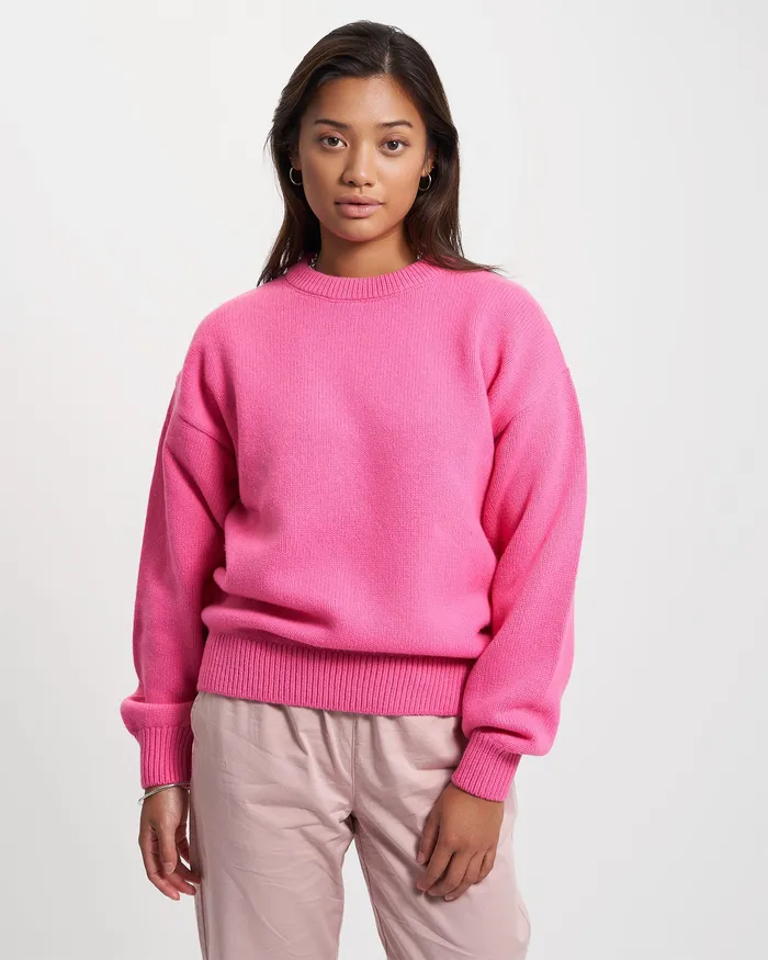 Women Colorfulstandard Oversized Merino Wool Crew 8211 Bubblegum Pink Knit Sweaters