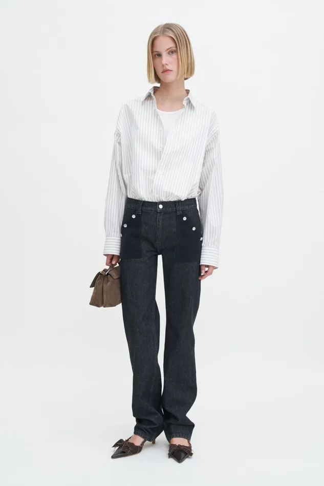 Women Contrast Pocket Straight Jeans Washed Black Filippa K Jeans