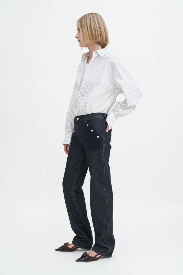 Women Contrast Pocket Straight Jeans Washed Black Filippa K Jeans