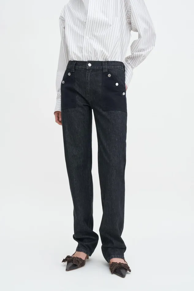 Women Contrast Pocket Straight Jeans Washed Black Filippa K Jeans