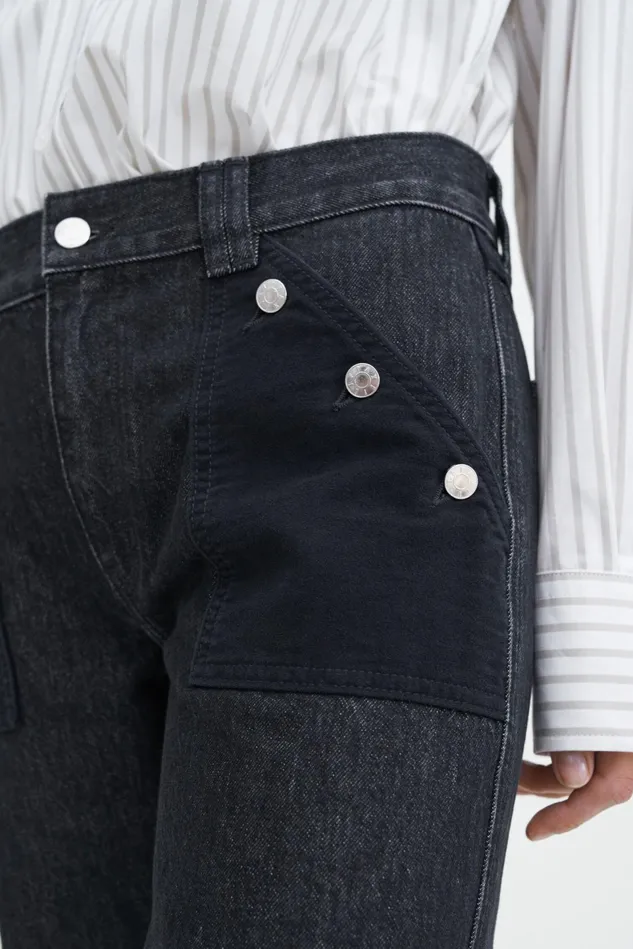 Women Contrast Pocket Straight Jeans Washed Black Filippa K Jeans